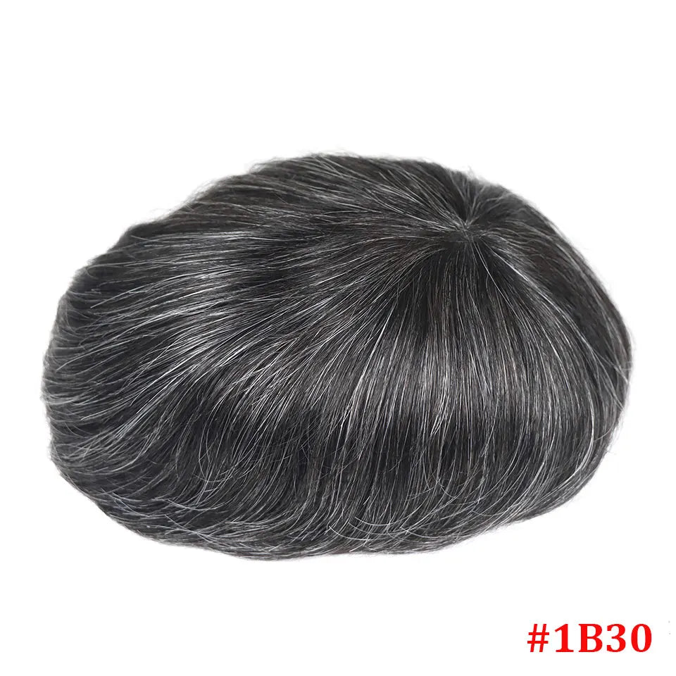 Bfirehair 0.08-0.10MM Full Skin PU Men&rsquo;s Toupee with V Loop Remy Hair 1B30 / 6 inches / CN|8x10|free