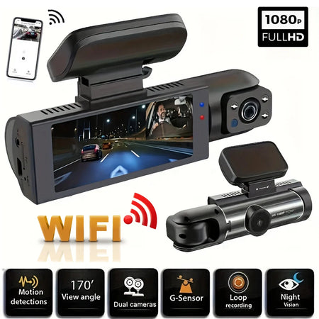 1080P WiFi Dual Dash Cam with Night Vision