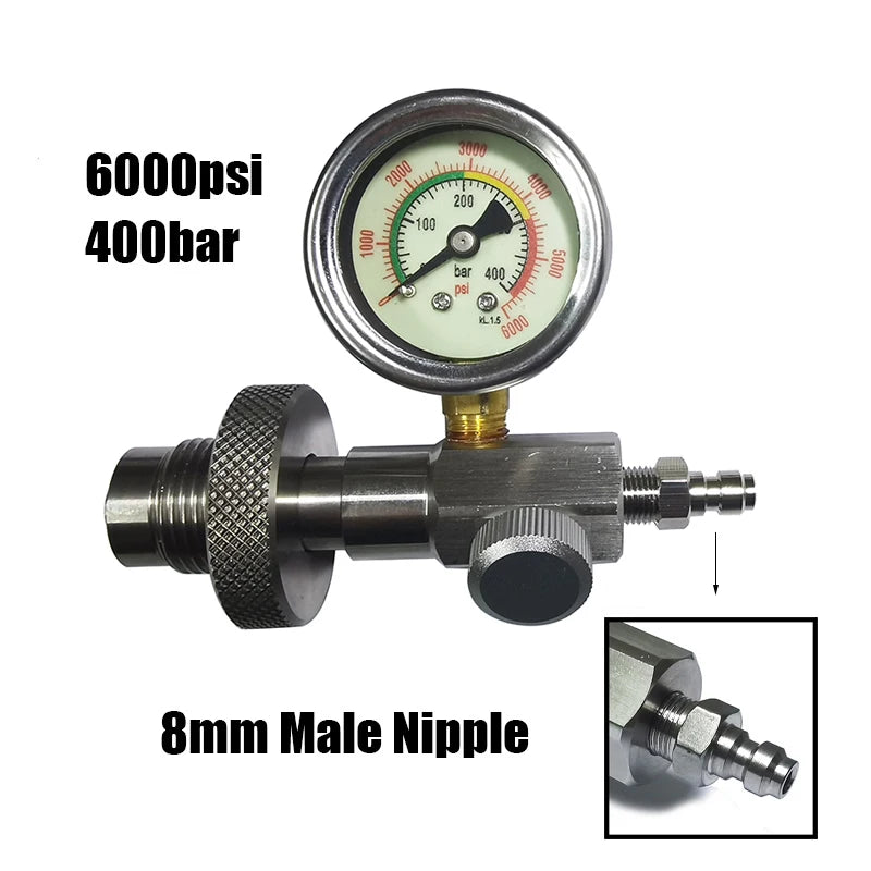 HPA Air Diving DIN G5/8 Fill Station Adapter with Stainless Steel Gauge No Hose Male QD