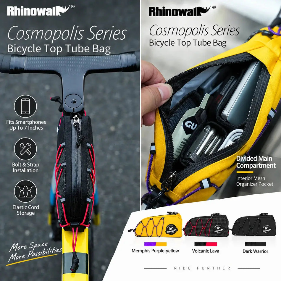 Rhinowalk Bicycle Top Tube Bag Cycling Frame Storage Pack Phone Pouch Elastic Cord Slim Design For Road MTB Mountain Gravel Bike by InterCyprus Trading Ltd