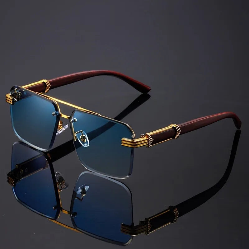 Women's Frameless Double Beam Sunglasses - Golden Grain Blue