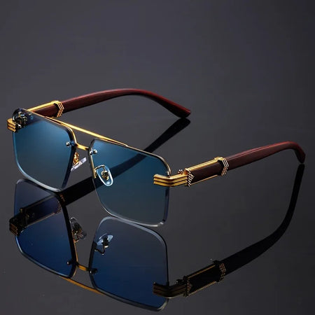 Women's Frameless Double Beam Sunglasses - Golden Grain Blue