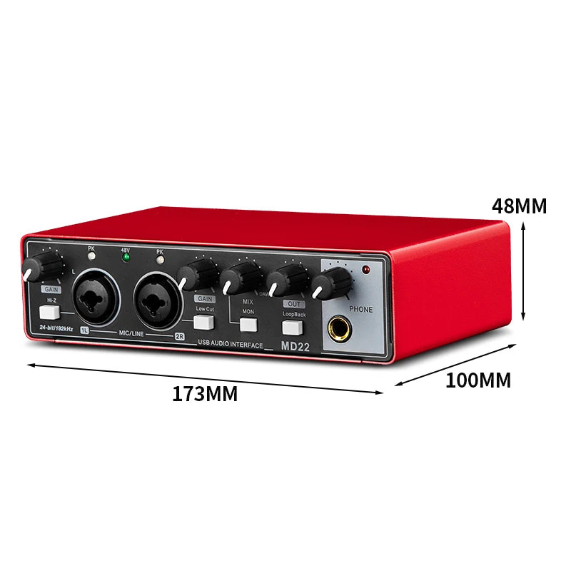 MD22 MD44 Audio Interface &ndash; 24 Bit 192 Kilohertz Recording MD22 Red