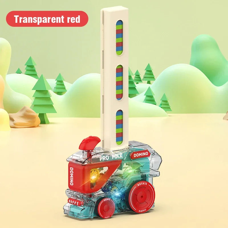 Domino Laying Train Set &ndash; Creative Educational Fun for Kids Transparent red
