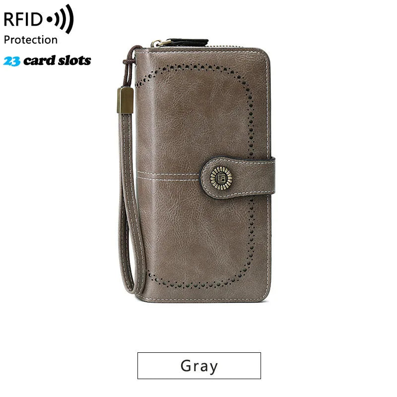 YIYUEQIANLI RFID Anti-theft Leather Clutch Wallet for Women Gray-1