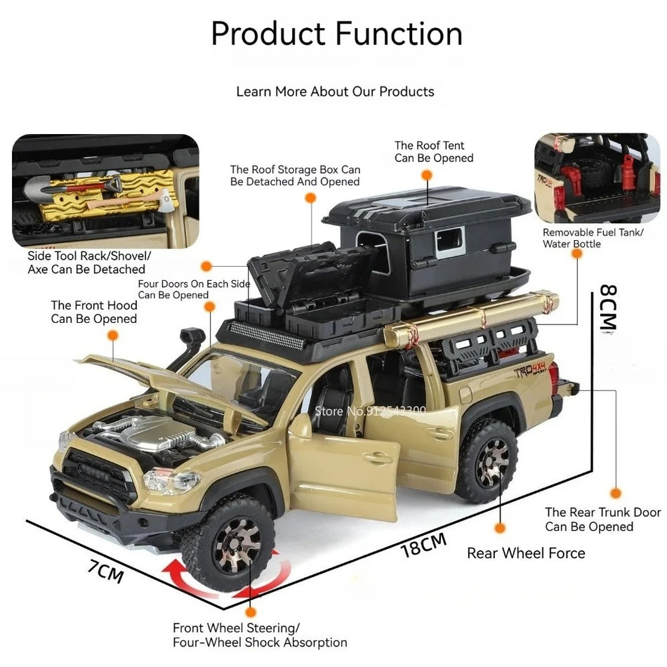Carro de Brinquedo em Metal Fundido 1:32, SUV Off-Road Prado/Tacoma com Portas Abertas