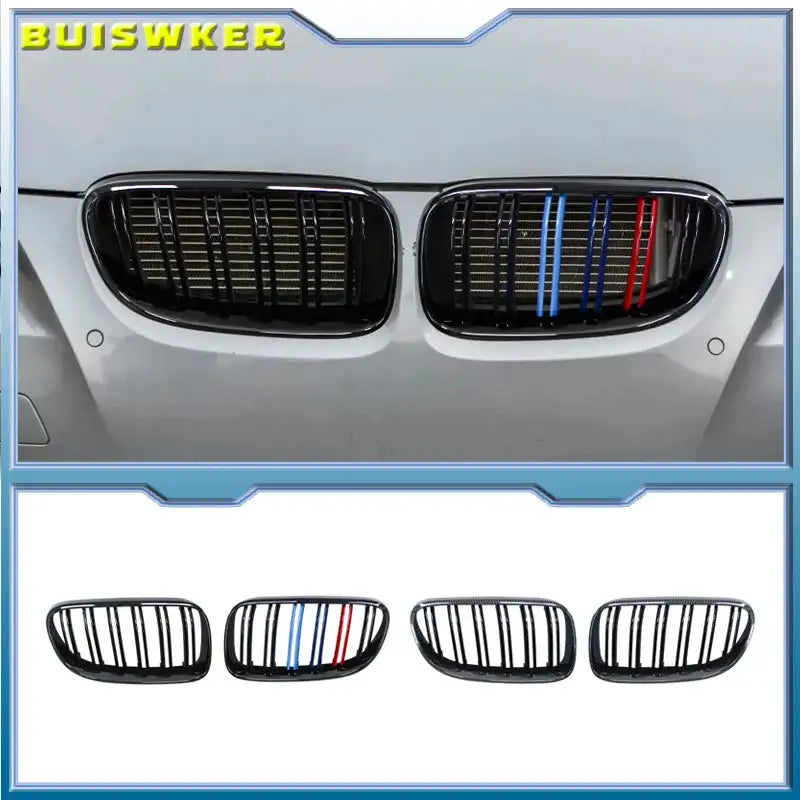 BMW E92 E93 Front Kidney Grille 2Pcs Double Slat Black