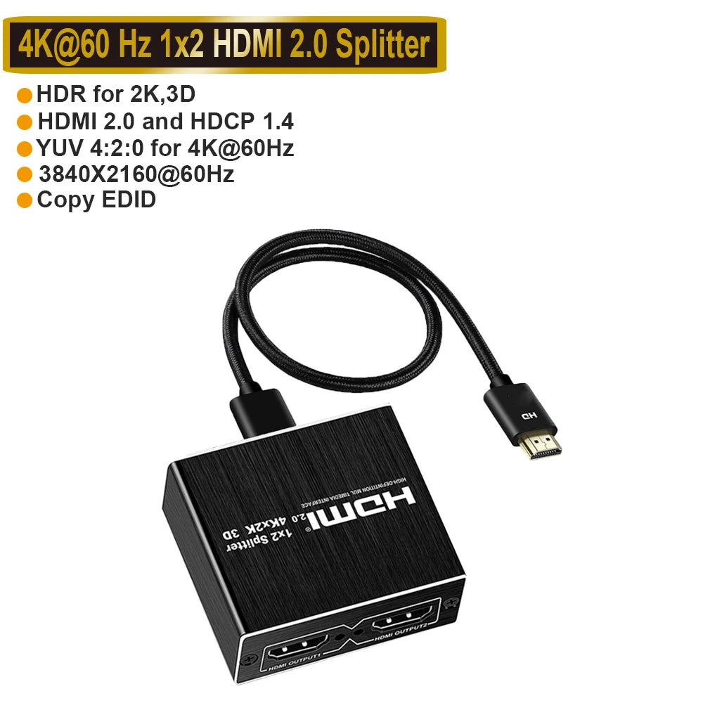 ProAV 4K HDMI Splitter 1x2 &ndash; HDCP Two Point Two HDR ZY-HS20A / US  Power Plug / CHINA