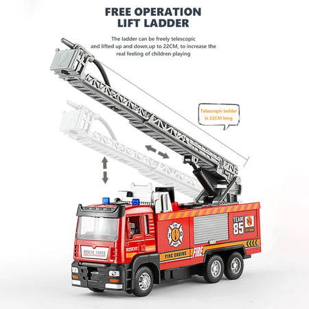 NoEnName_Null Alloy Fire Engine Model Toy with Light, Music, and Spray Function