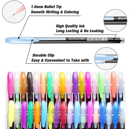 48 Metallic Glitter Gel Pens Set - Ideal for Colouring &amp; Drawing