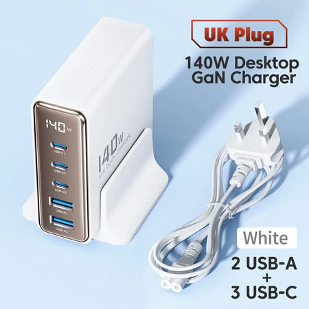 Toocki 140W GaN USB Charger &ndash; 5in1 Desktop Fast Charge UK White