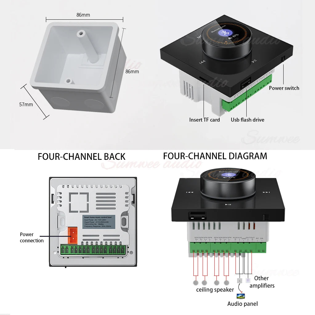 YINLEENCL 86X Mini Bluetooth Wall Amplifier with Ceiling Speaker Set for HiFi Home Theatre