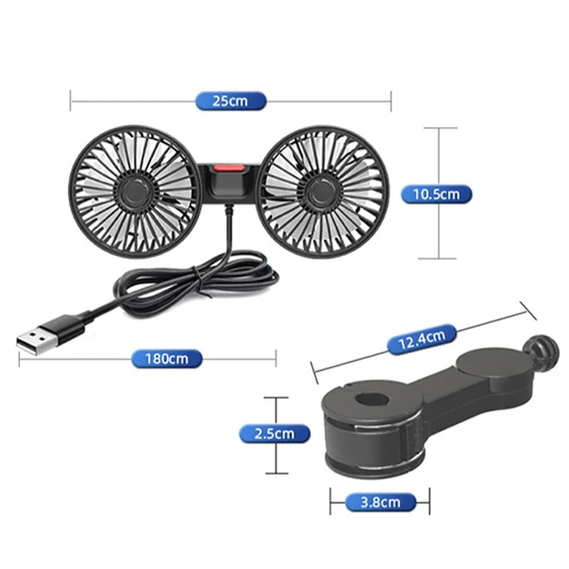 3-Speed Car Seat Cooling Fan USB Charge Dual Head &ndash; Cool Air