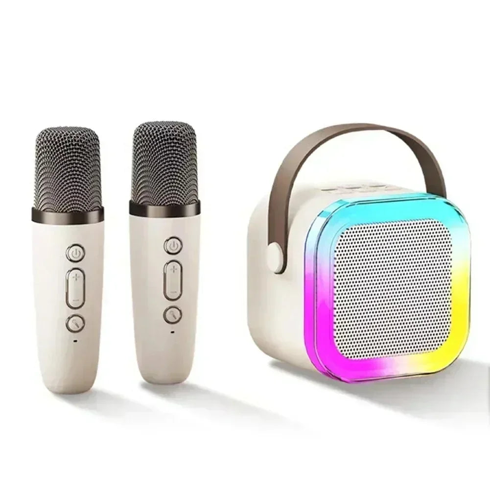 Portable Wireless Karaoke Speaker &ndash; RGB LED Lights Included Beige with 2Mic