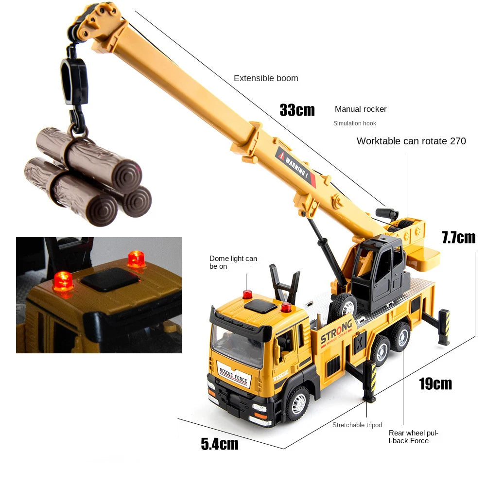 1/32 Crane Truck Alloy Car Model Diecast Metal Toy Simulation Engineering Vehicles with Sound and Light Model for Children Gifts