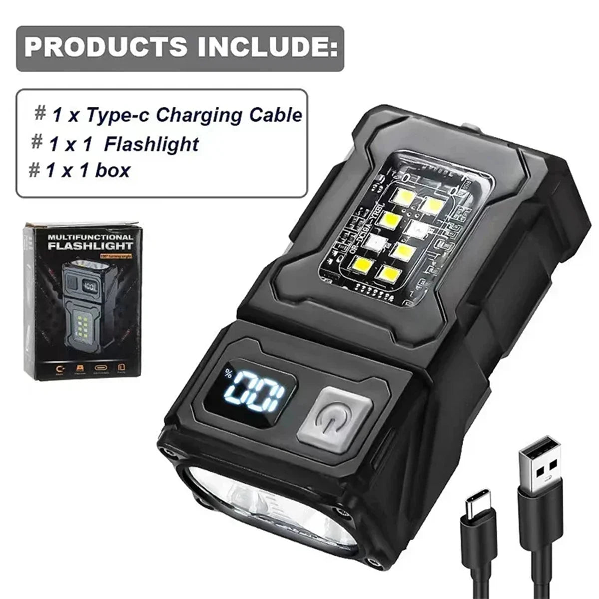 Mini LED COB Flashlight &ndash; Adjustable Angle USB Rechargeable Black