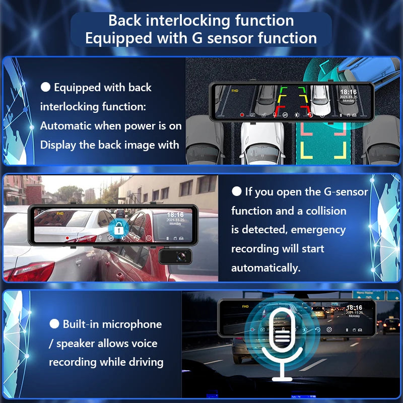 ACCEO 2.5K Dash Cam Mirror 12In 3-Channel &ndash; Night Vision