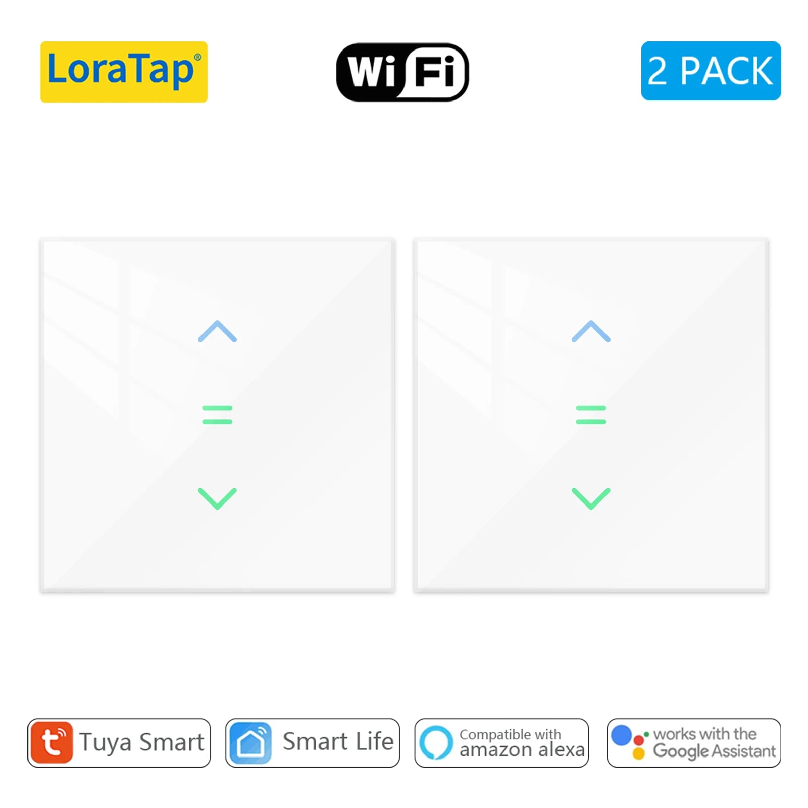 LoraTap Smart Roller Shutter Switch with Voice Control for Automatic Curtains White 2 Pack