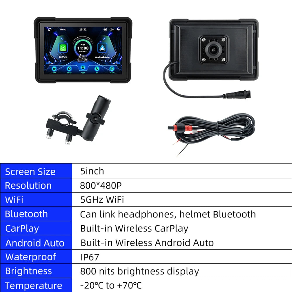 EKIY 5.0 Inch Wireless CarPlay Moto &ndash; Portable Digital Motorcycle GPS Navigation Screen