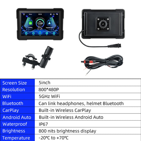 EKIY 5.0 Inch Wireless CarPlay Moto &ndash; Portable Digital Motorcycle GPS Navigation Screen