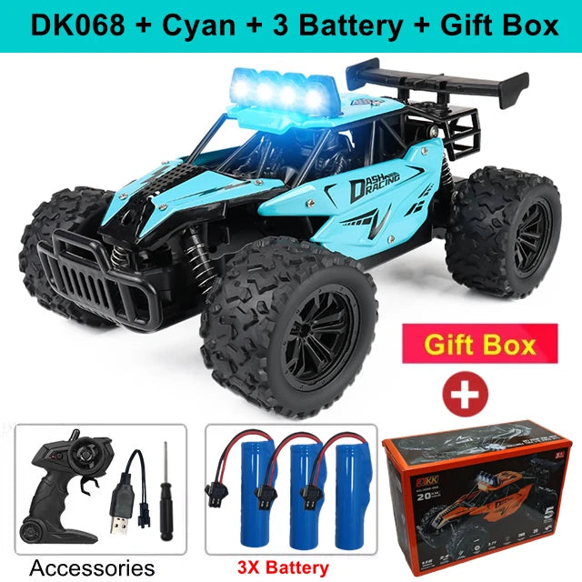 Remote Control Car RC Drift 1:16 Off Road Alloy &ndash; LED Light DK068 Cyan 3B Box