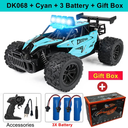 Remote Control Car RC Drift 1:16 Off Road Alloy &ndash; LED Light DK068 Cyan 3B Box