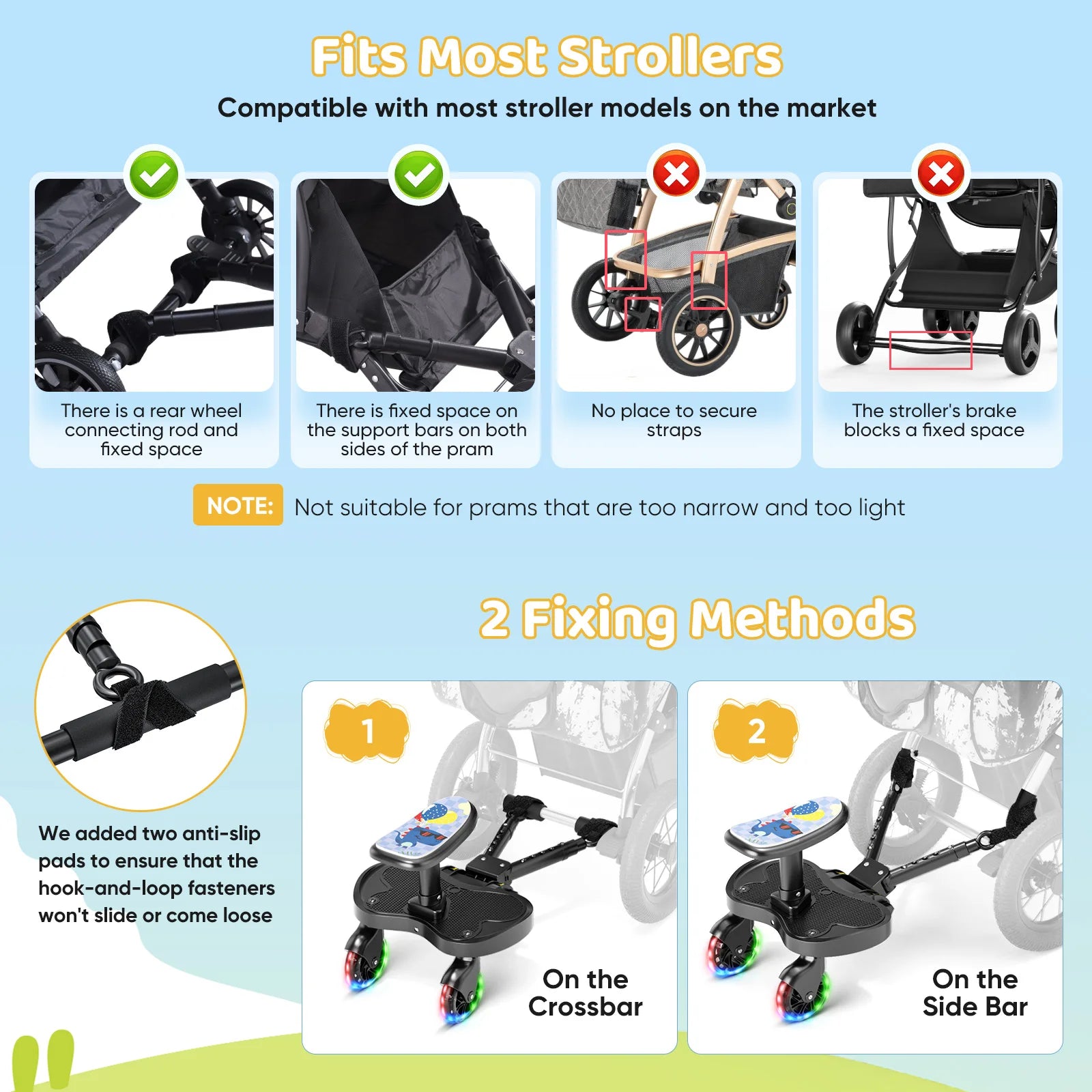 Stroller Step Universal Baby Strollers Step Board Adapter With LED Light Seat ...