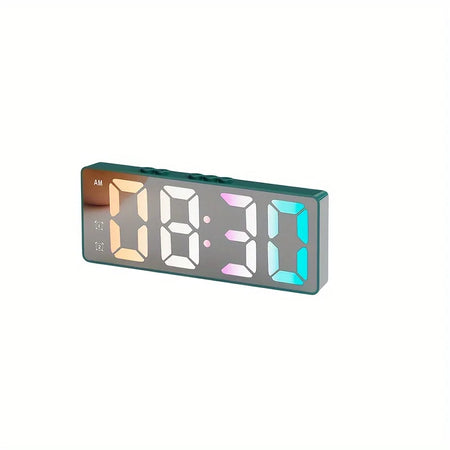 NieNie Dual Alarm LED Clock with Voice Control and Temperature Display Dark Green Colorful