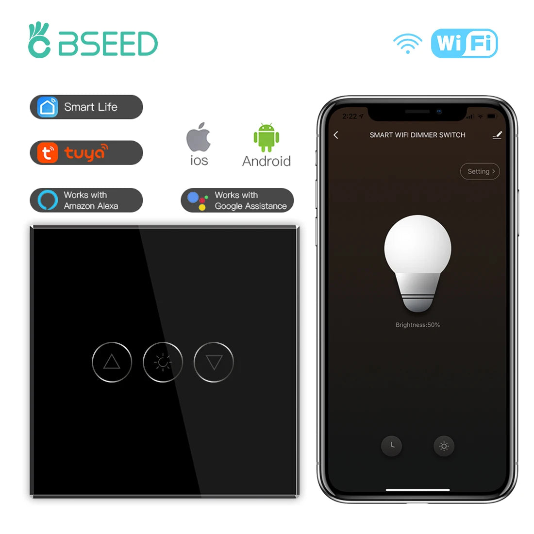 BSEED EU Touch Wifi Light Dimmer 1 Gang - WiFi Enabled black / EU standard