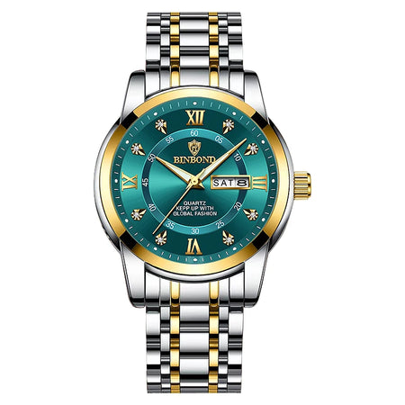 BINBOND Men's Luxury Diver Watch - 30ATM Waterproof Quartz Timepiece Gold Green