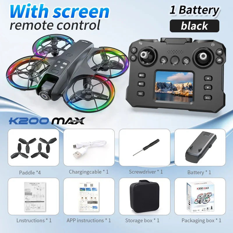 K200 MAX - Foldable Mini Drone With Full Protection 2.4in Screen Black