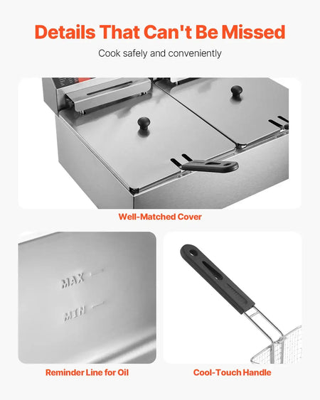 12L Dual Tank Electric Deep Fryer With Dual Basket And Lid