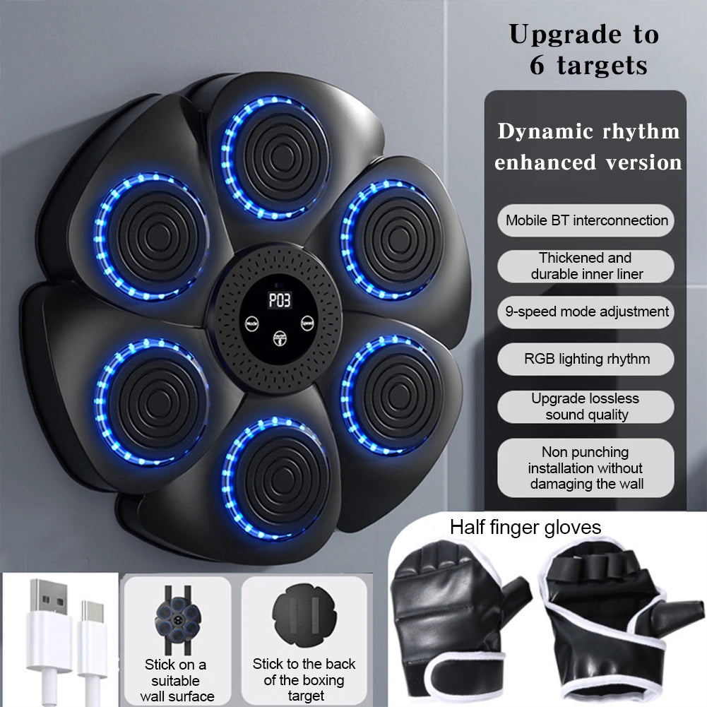 Smart Music Boxing Machine - Bluetooth Enabled Wall Target Black with gloves