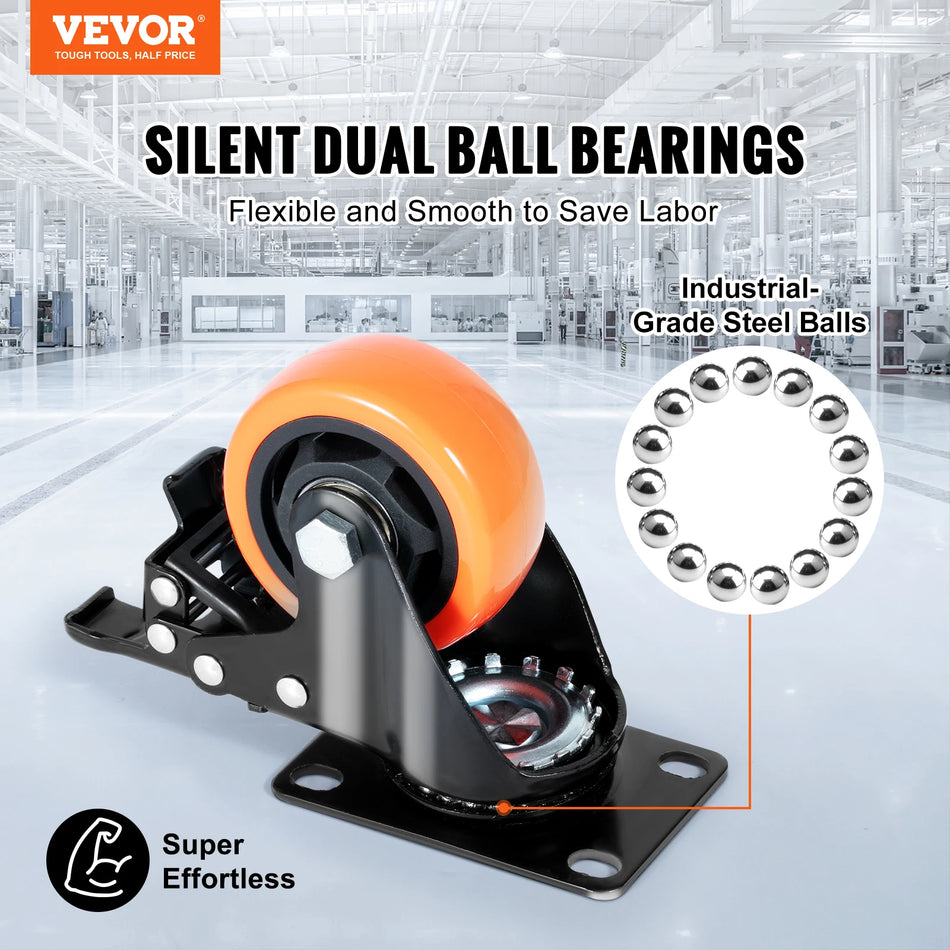 PVC Svängplatta Hjul Fyrpack Låsande Tysta