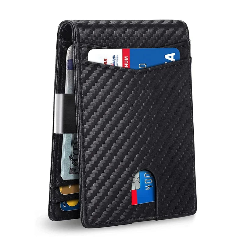DIENQI Black Carbon Fiber Slim Leather Wallet for Men - Perfect Father's Day Gift Carbon Black