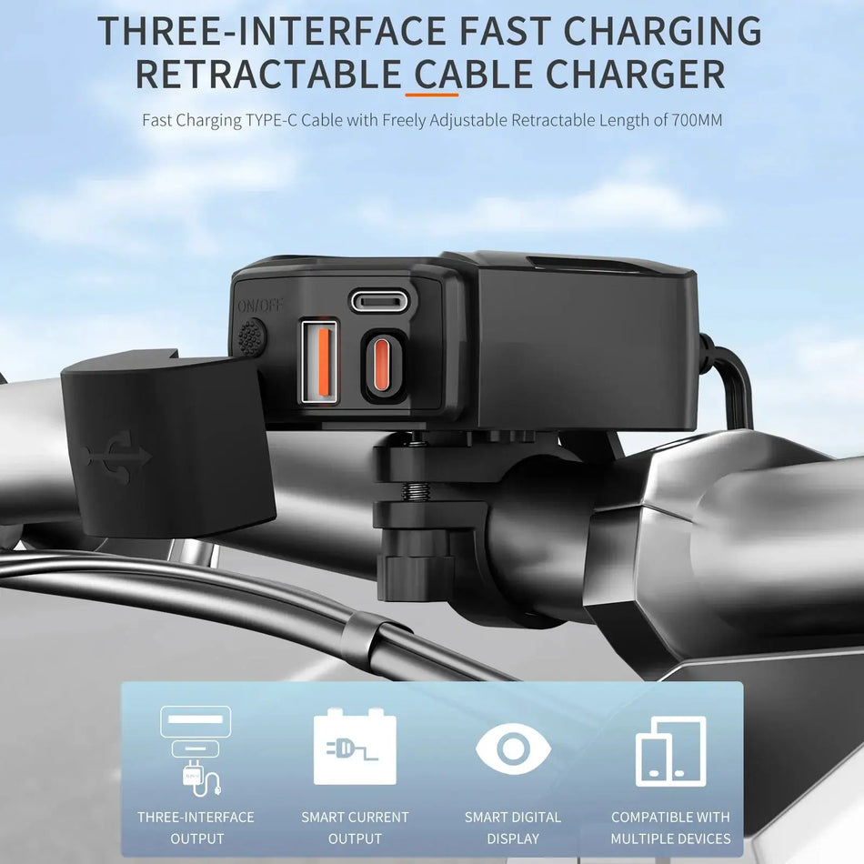 PD+QC3.0 Motorcycle Handlebar Phone Charger With Voltmeter by InterCyprus Trading Ltd