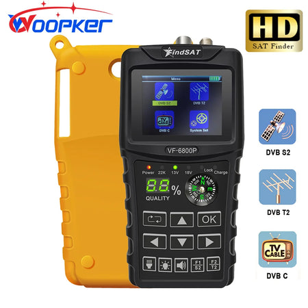 Woopker VF-6800P HD Digital Satellite Finder Combo Support DVB-T2/DVB S2/DVB C Sat Finder Meter TV Receiver Dvbt2 Tuner UK Plug