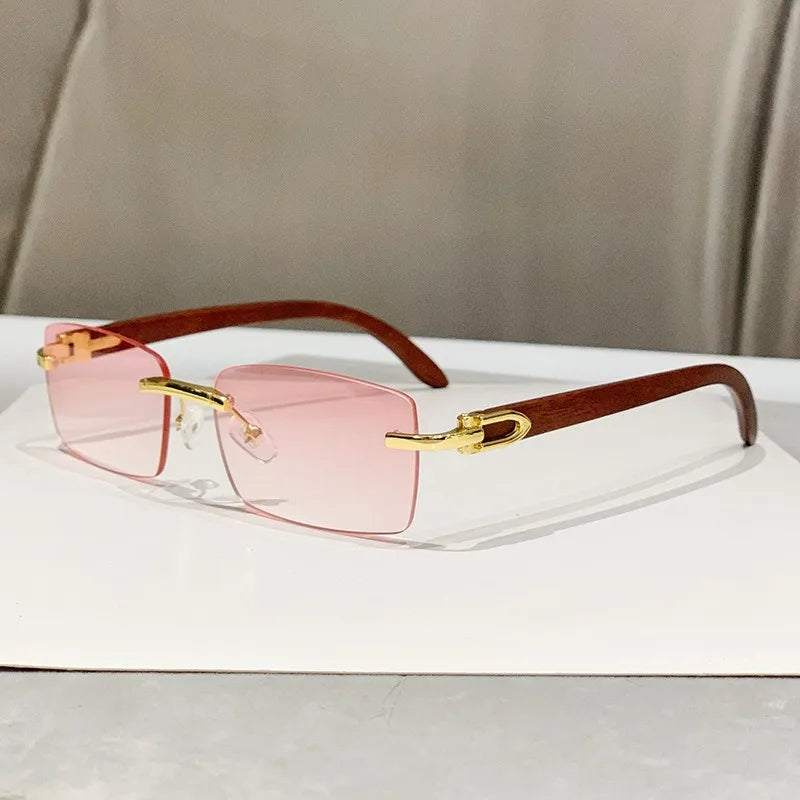 2025 Designer Rimless Rectangle Sunglasses - UV400 Lens Pink