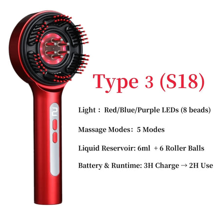 Electric Head Massager with Red Light Therapy and Hair Growth Comb TYPE 3 (S18) RED