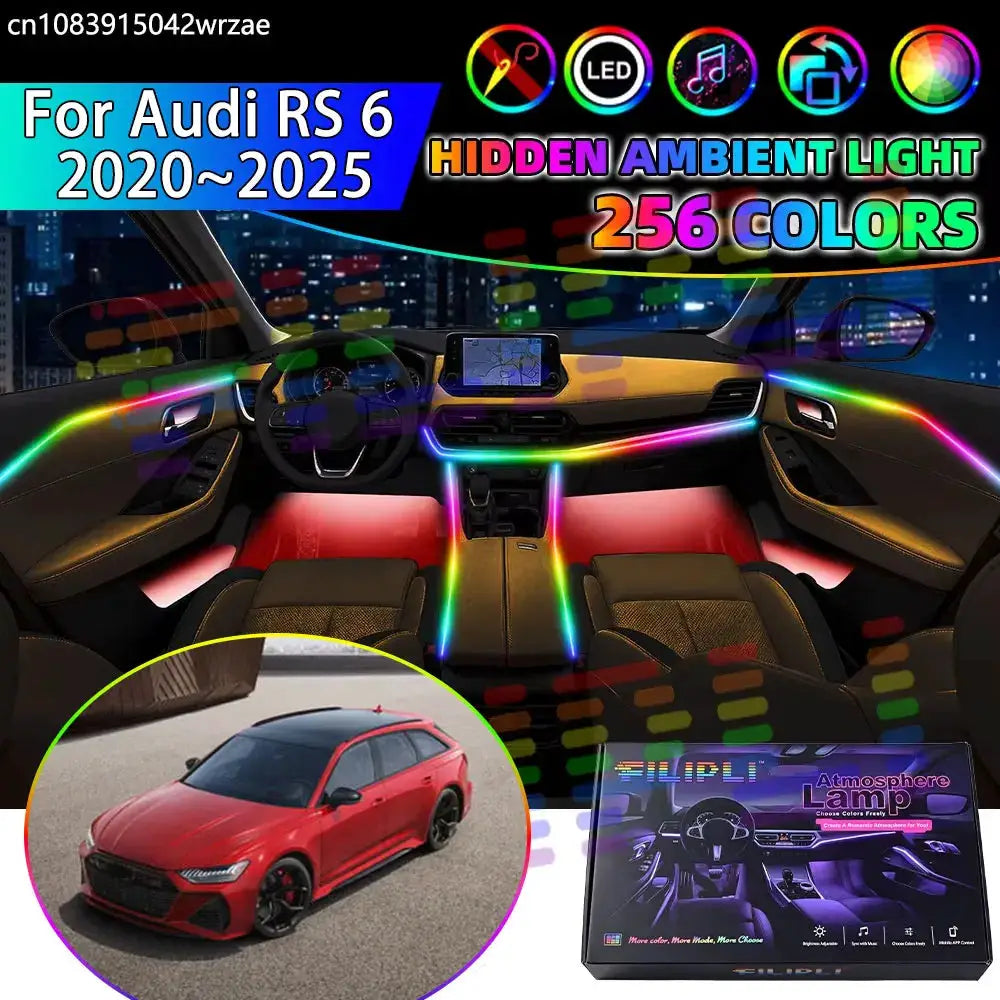 For Audi RS 6 2020~2025 C8 5G RGB Car Interior Ambient Lights Strips Breathing Lighting Kit App Control LED strips Auto Parts by InterCyprus Trading Ltd