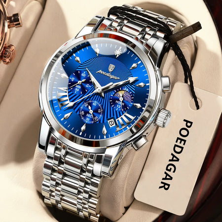 POEDAGAR Original Fashion Men Watch &ndash;Waterproof Chronograph 813 Silver Blue