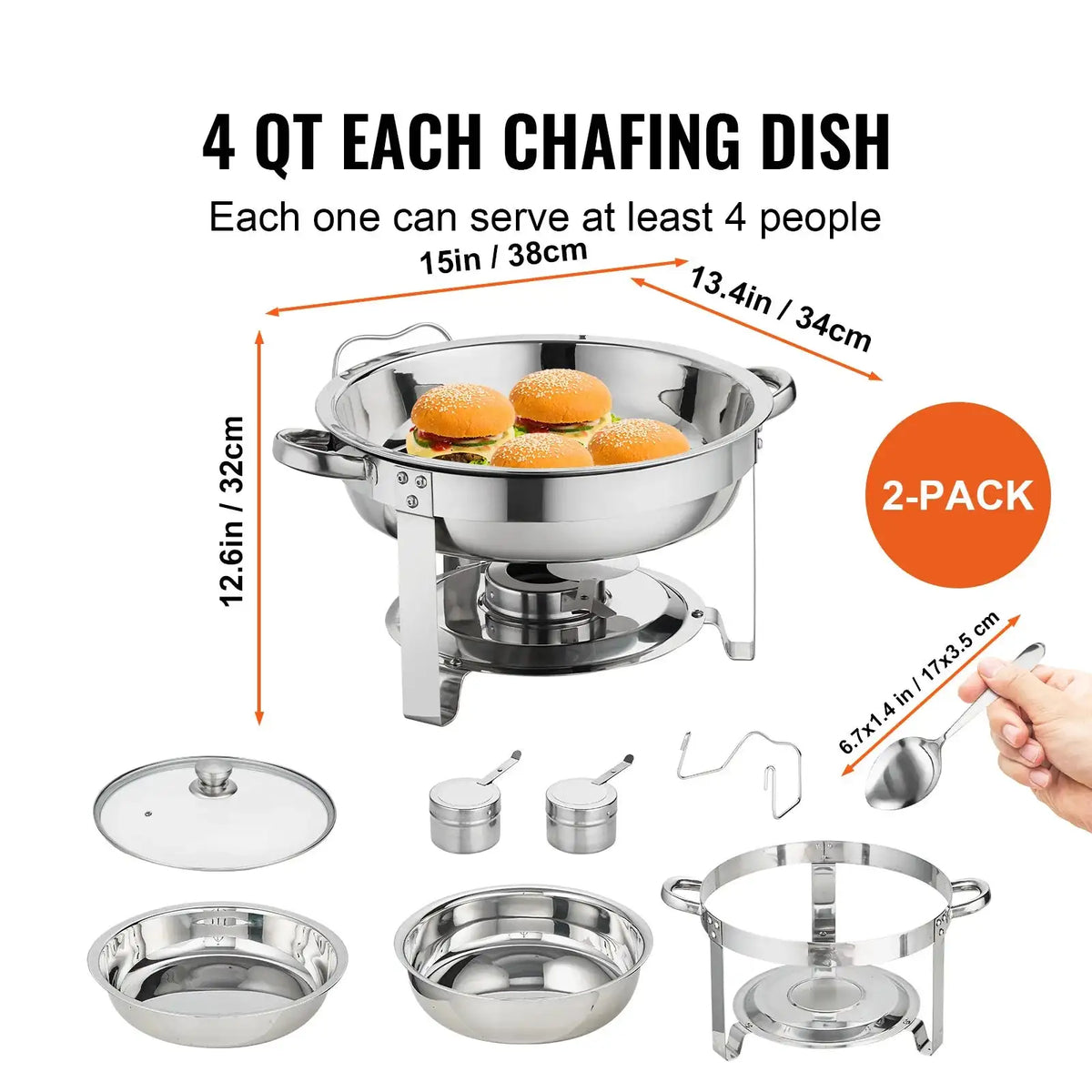4Qt Round Stainless Steel Chafing Dish Set 2 Pack