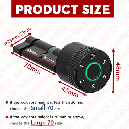 NAIERDI Smart Electronic Lock Cylinder Tuya App Fingerprint Password Unlock Upgrade for Mechanical Door Locks Security Home by InterCyprus Trading Ltd