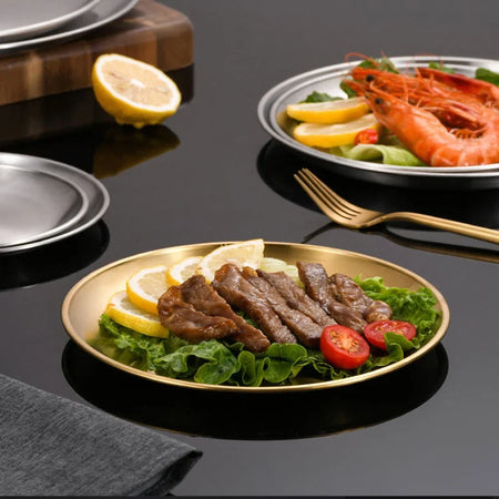 4Pcs Stainless Steel Round Plates &ndash; Rust-Proof Camping and BBQ Dishes