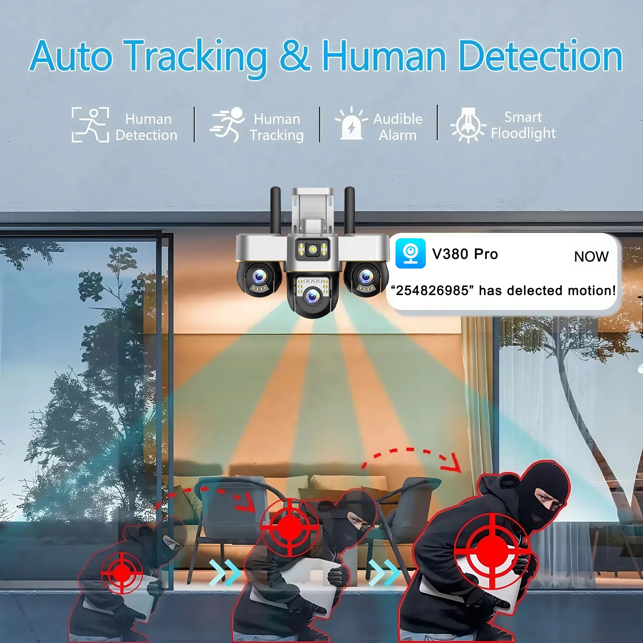 15MP Three Screens IP Camera Wireless Outdoor Three Lens PTZ Lens Audio Human Auto Tracking Surveillance Wifi Cameras Waterproof