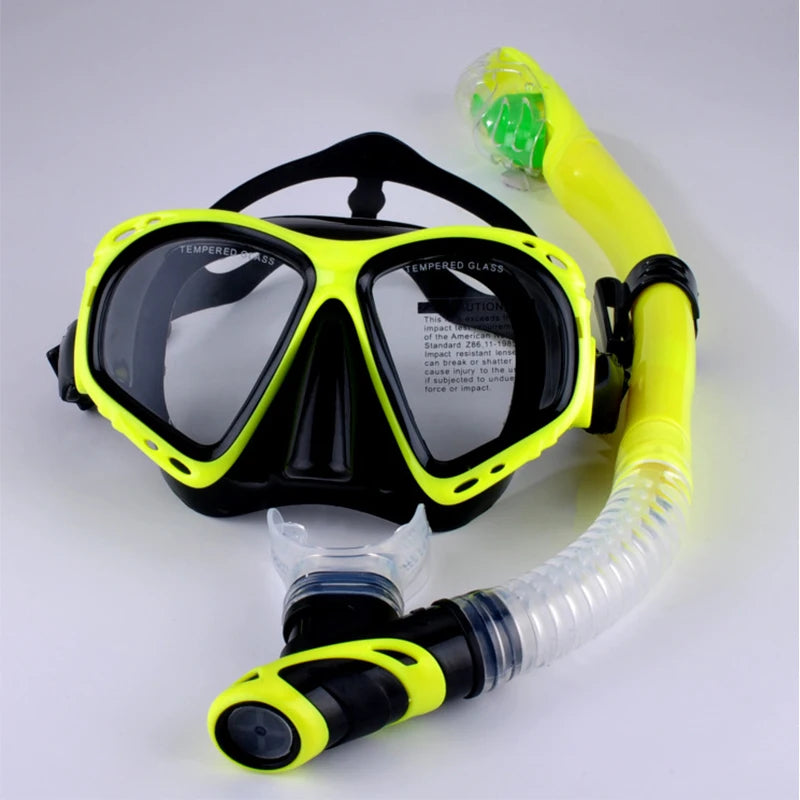 QYQ Professional Diving Mask Set &ndash; Waterproof Full Dry Snorkel System Yellow / CN