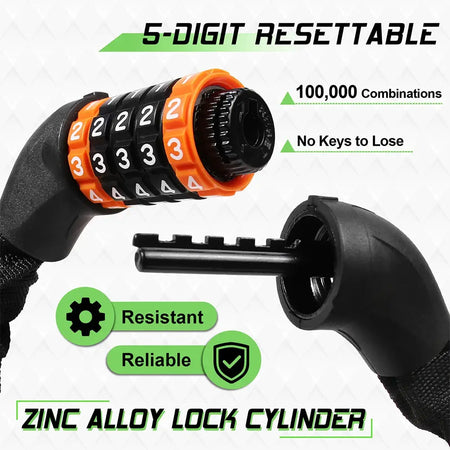 BUCKLOS Bicycle Chain Lock Zinc Alloy Bicycle Locks 0.65M 1M 1.2M 1.5M Universal Bike Password Locks for Scooter Electric E-Bike by InterCyprus Trading Ltd
