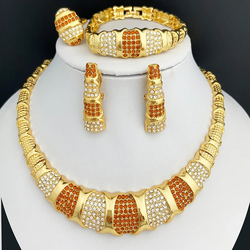 Elegant 18K Gold Plated Dubai Jewelry Set for Women - Necklace, Earrings, Bracelet &amp; Ring