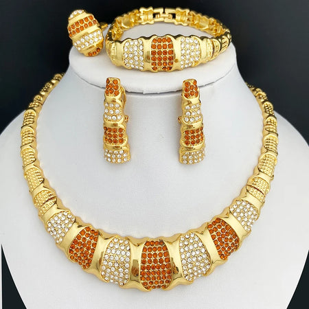 Elegant 18K Gold Plated Dubai Jewelry Set for Women - Necklace, Earrings, Bracelet &amp; Ring