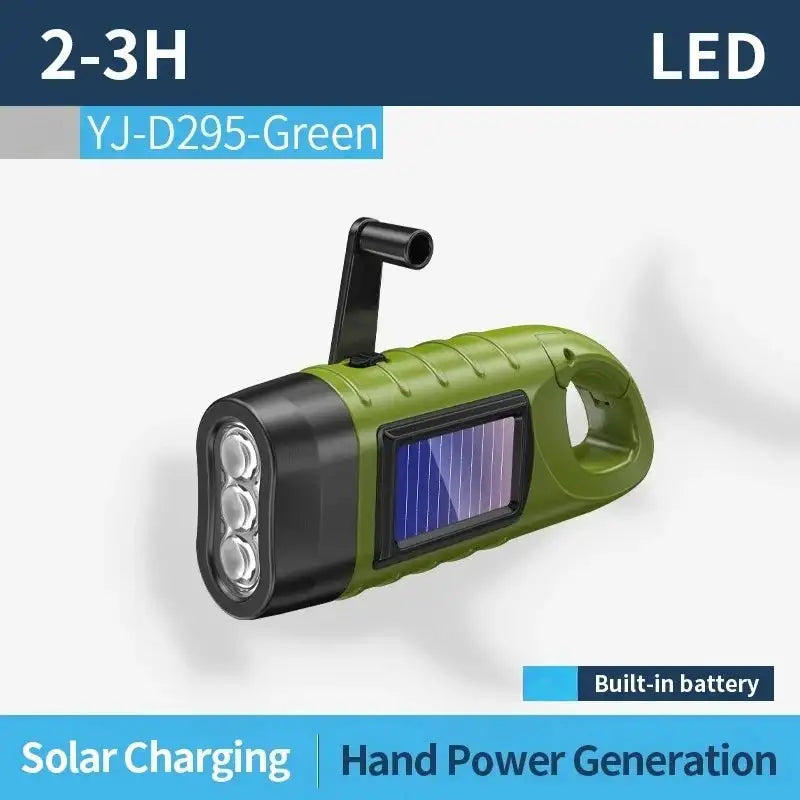Solar Hand Crank LED Flashlight Survival Dynamo For Hiking YJ-D295-Green